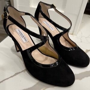 Sargasso & Grey London Black Suede T-Strap Heels Women US 6 EU 36 Spain NEW